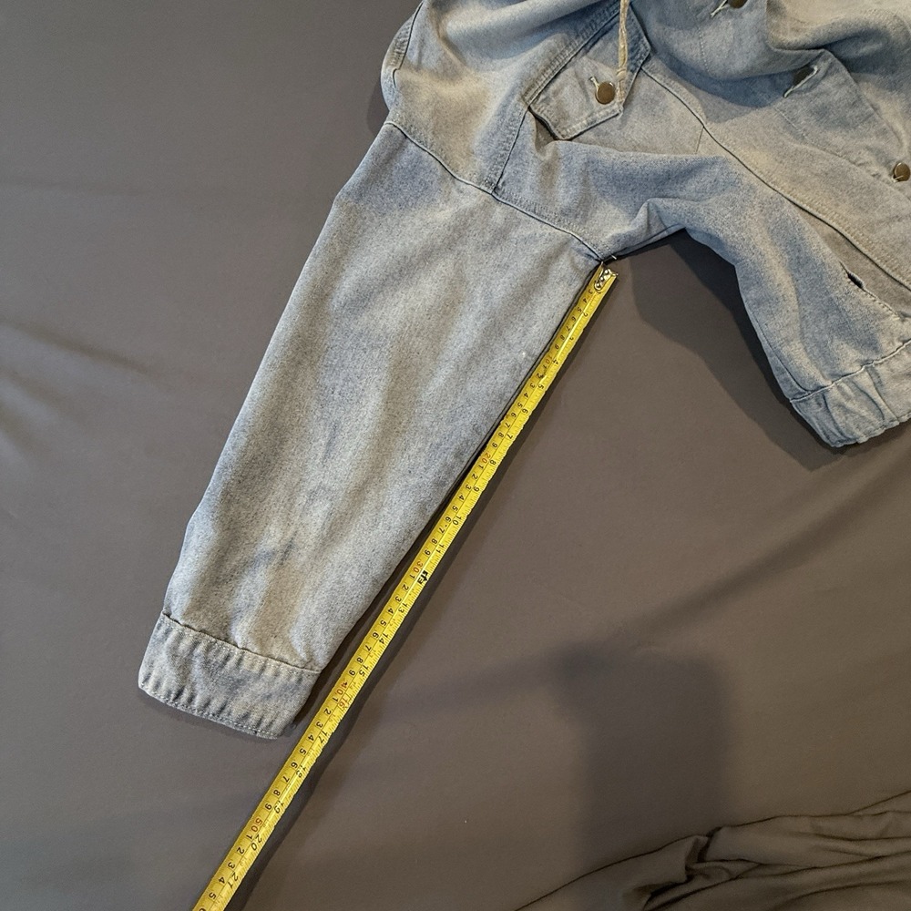 Light Wash Denim Hooded Jean Jacket Women's Large Button Front Casual - Picture 13 of 13